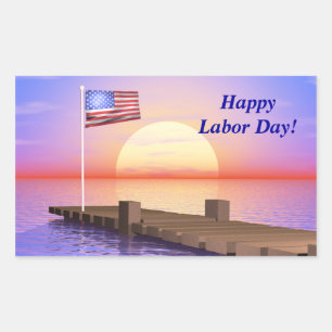 Happy Labour Day US Flag and Dock Rectangular Sticker