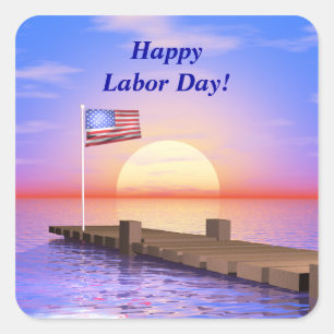 Happy Labour Day US Flag and Dock Square Sticker