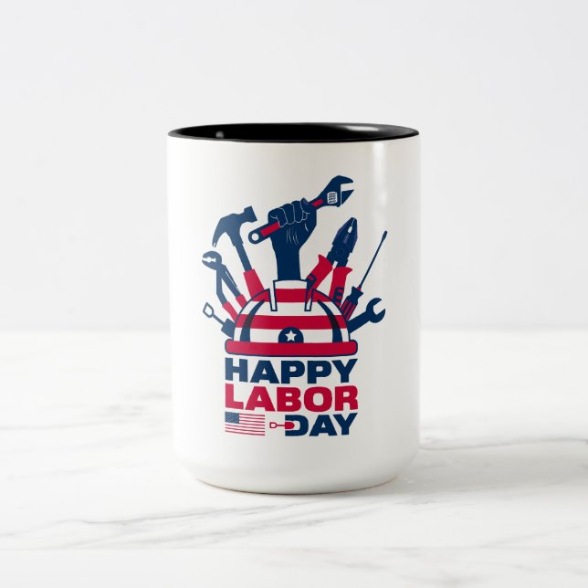 Happy Labour Day, USA Holiday Two-Tone Coffee Mug (Center)