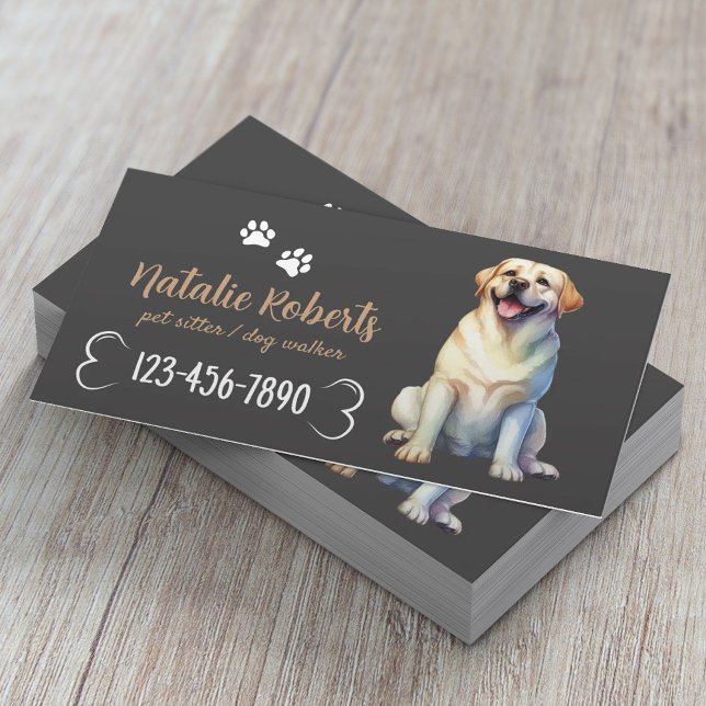 Happy Labrador Dog Walking & Pet Sitter Dark Grey Business Card (Creator Uploaded)