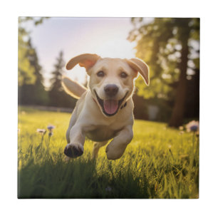 Happy Labrador Puppy Running Ceramic Tile
