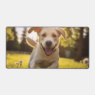 Happy Labrador Puppy Running  Desk Mat