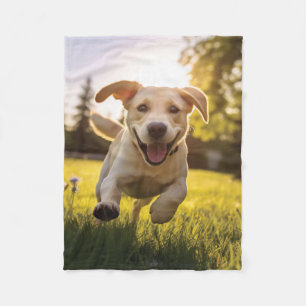 Happy Labrador Puppy Running Fleece Blanket