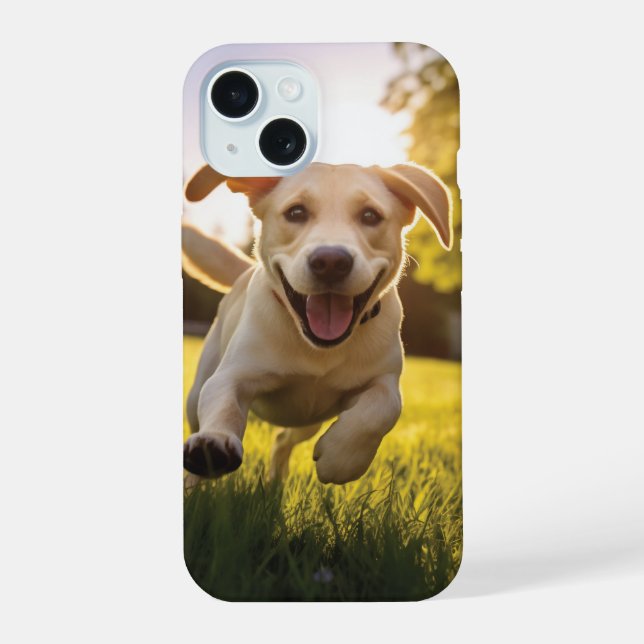 Happy Labrador Puppy Running  iPhone 15 Case (Back)