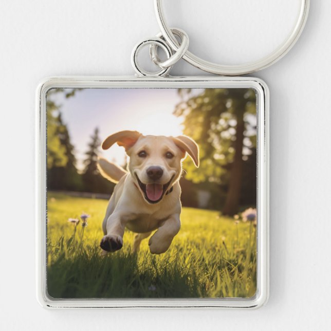 Happy Labrador Puppy Running  Key Ring (Front)
