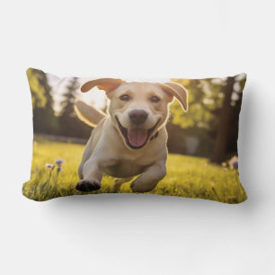 Happy Labrador Puppy Running Lumbar Cushion