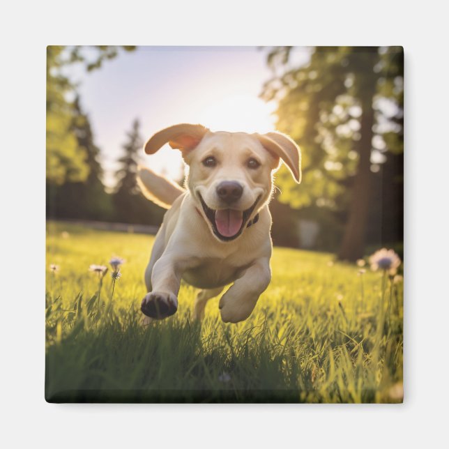 Happy Labrador Puppy Running  Magnet (Front)
