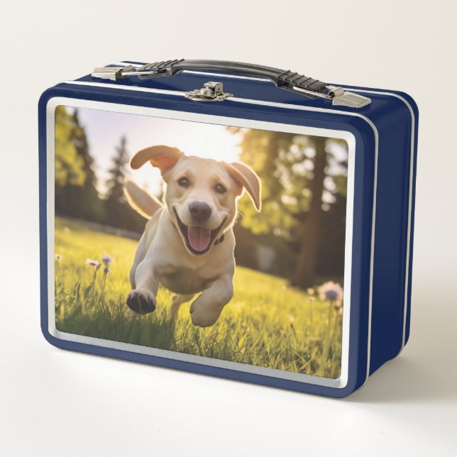 Happy Labrador Puppy Running  Metal Lunch Box (Front)