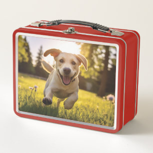 Happy Labrador Puppy Running Metal Lunch Box