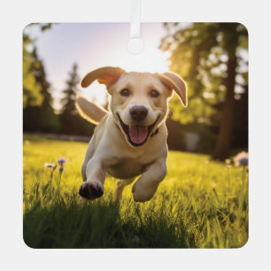 Happy Labrador Puppy Running Metal Tree Decoration