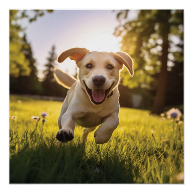 Happy Labrador Puppy Running  Poster (Front)