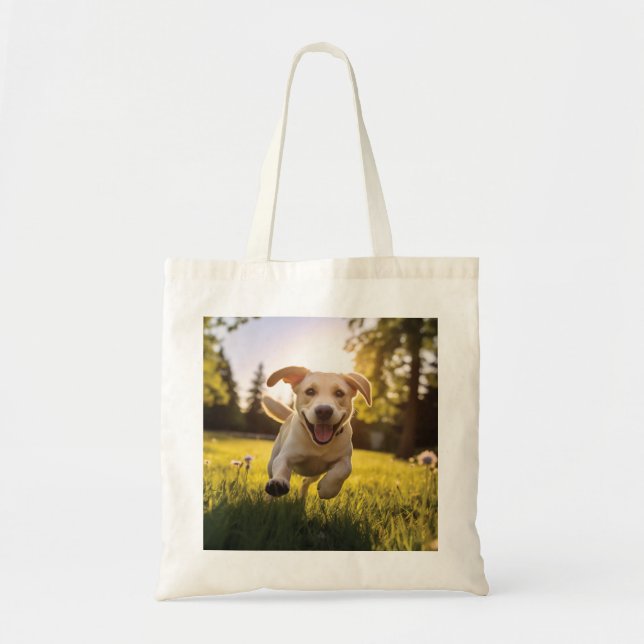 Happy Labrador Puppy Running  Tote Bag (Front)
