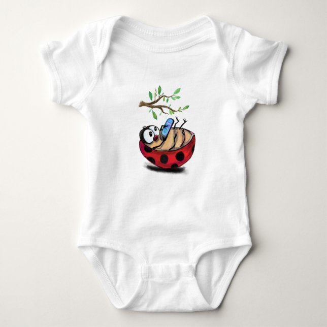 Happy Ladybug Funny Baby Bodysuit Customisable (Front)