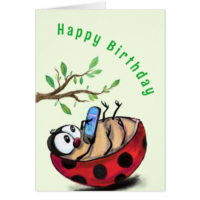Happy Ladybug Funny Birthday Card (Front)