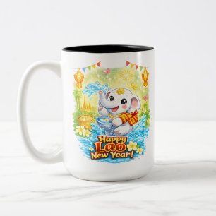 Happy Lao New Year – Cute White Elephant Pi Mai La Two-Tone Coffee Mug