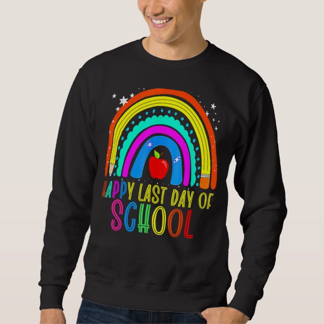 Happy Last Day Of School Cute Boho Leopard Rainbow Sweatshirt (Front)