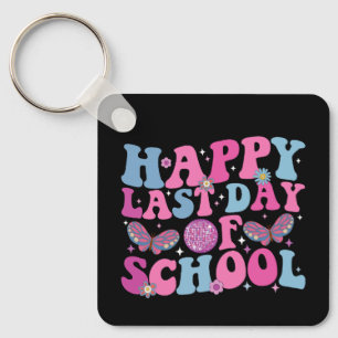 Happy Last Day Of School Disco Ball Groovy Retro Key Ring