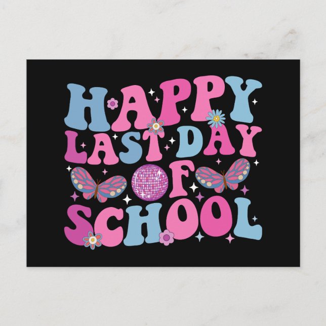 Happy Last Day Of School Disco Ball Groovy Retro Postcard (Front)