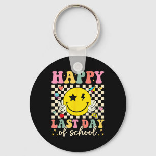 Happy Last Day Of School Groovy Smile Face Teacher Key Ring