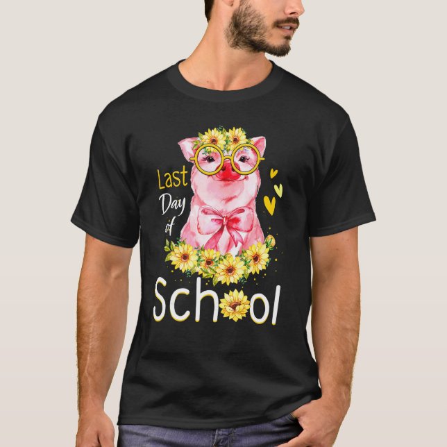 Happy Last Day Of School Pig Sunflower Girls Gradu T-Shirt (Front)