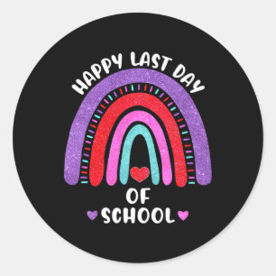 Happy Last Day Of School Rainbow Hearts Girls Kids Classic Round Sticker