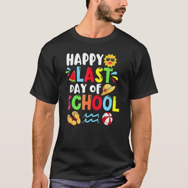Happy Last Day Of School Summer Time Cute Sun Stud T-Shirt (Front)