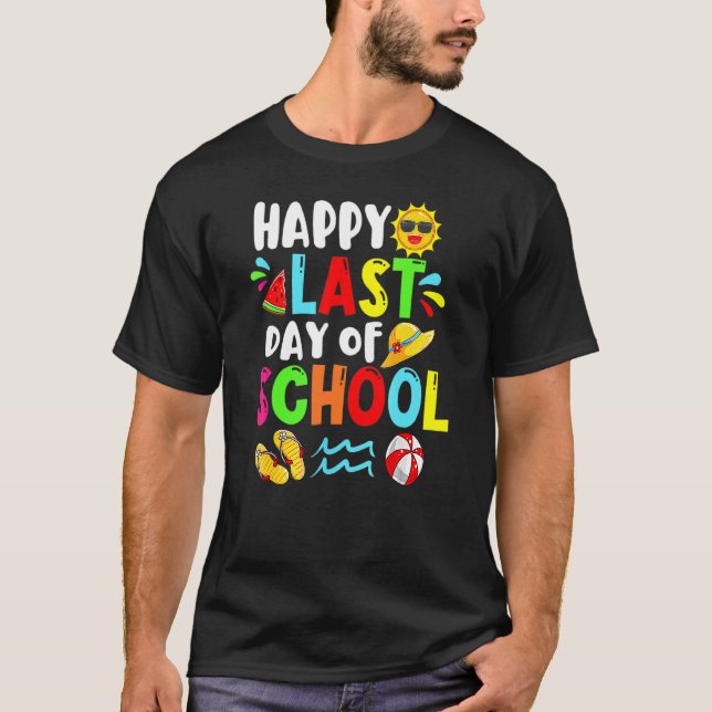 Happy Last Day Of School Summer Time Cute Sun Stud T-Shirt (Front)