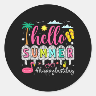 Happy Last Day of School Teacher Kids Hello Summer Classic Round Sticker