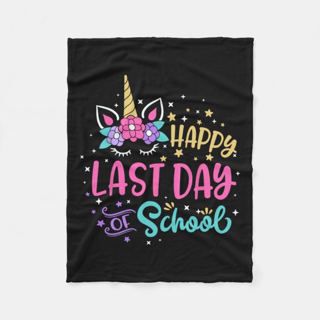 Happy Last Day Of School Unicorn Face Hello Summer Fleece Blanket (Front)
