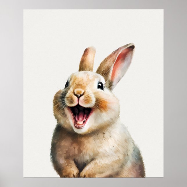 Happy Laughing Baby Bunny Rabbit Nursery Poster (Front)