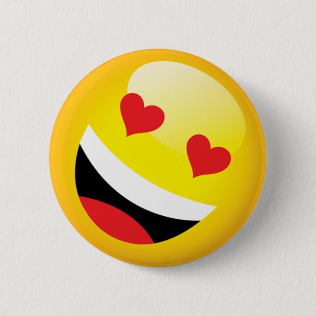 Happy Laughing Love Heart Emoji Face Party 6 Cm Round Badge (Front)