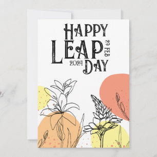 Happy Leap Day Modern One-Line Flowers Holiday Card