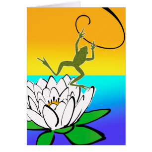 Happy Leap Year Card, Frog and Lotus Blossom