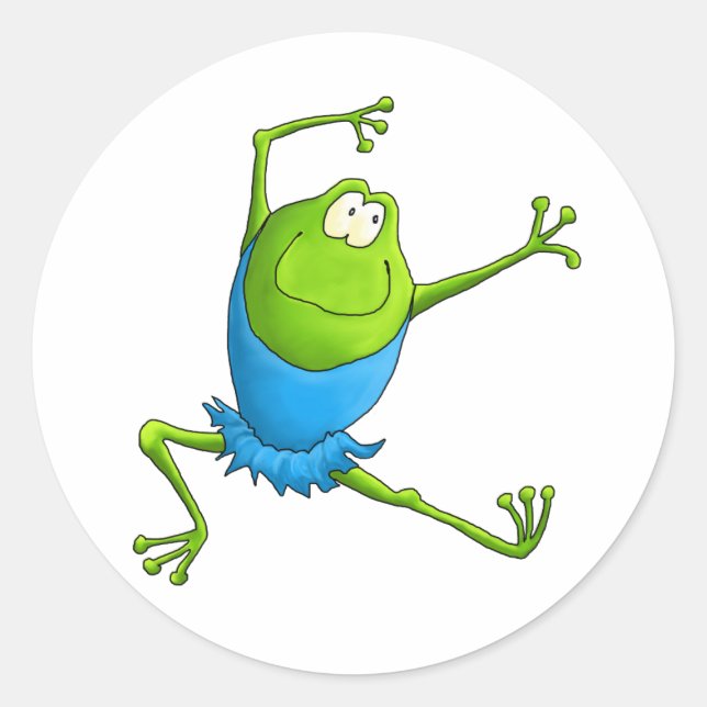 Happy Leaping Ballet Frog Classic Round Sticker (Front)