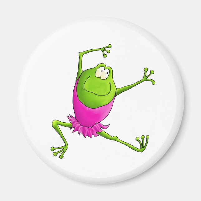Happy Leaping Ballet Frog Magnet (Front)