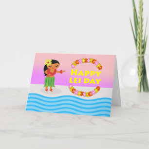 Happy Lei Day, Hawaiian May Day, Hula Dancer Card
