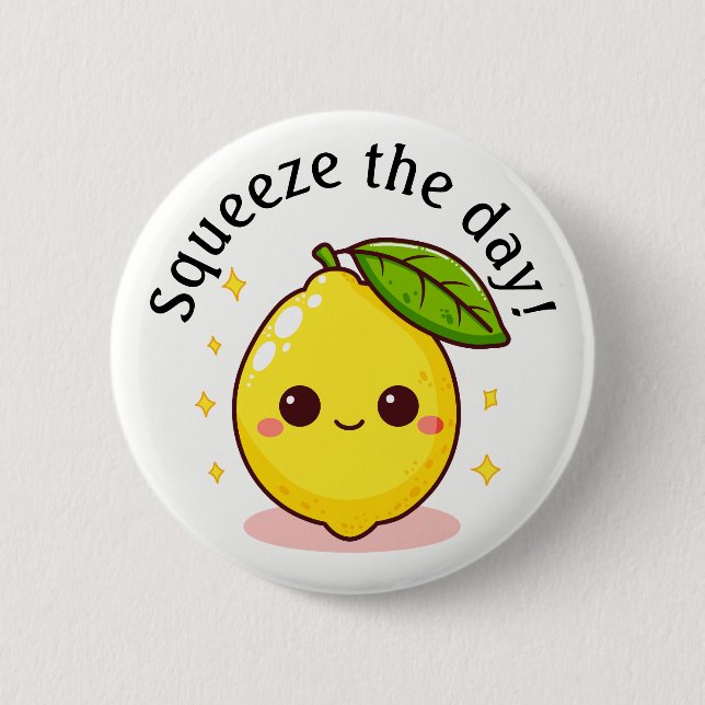 Happy Lemon Squeeze The Day Personalised 6 Cm Round Badge (Front)