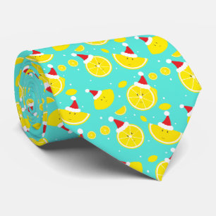 Happy Lemons Santa Hats Cartoon Christmas Pattern Tie