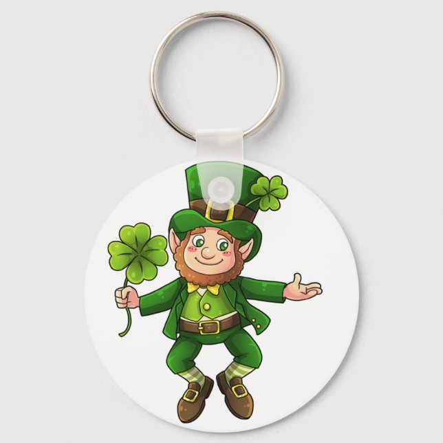 Happy Leprechaun and Shamrock Key Ring (Front)