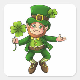 Happy Leprechaun and Shamrock Square Sticker