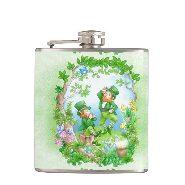 Happy Leprechauns Hip Flask (Front)