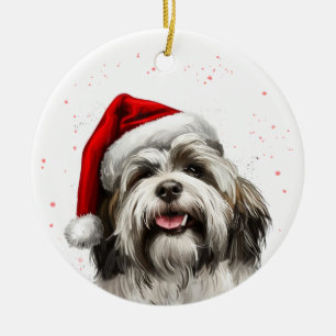 Happy Lhasa Apso Dog Christmas Personalized Ceramic Ornament