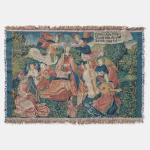 Happy Life in Paradise Garden Mediaeval Tapestry Throw Blanket