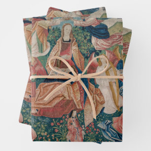 Happy Life in Paradise Garden Mediaeval Tapestry Wrapping Paper Sheet