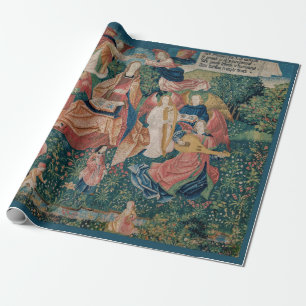 Happy Life in Paradise Garden Medieval Tapestry Wrapping Paper
