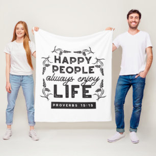 Happy Life with Faith – Proverbs 15:15 Art Fleece Blanket