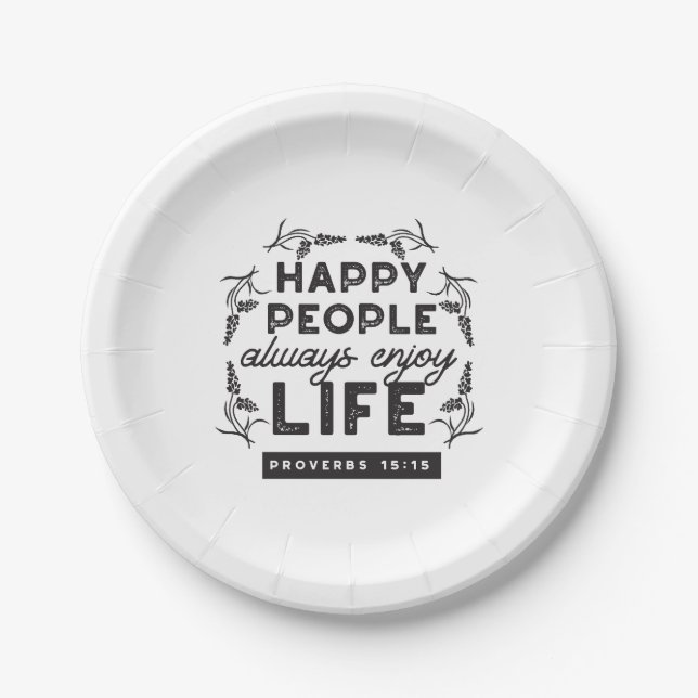 Happy Life with Faith – Proverbs 15:15 Art Paper Plate (Front)