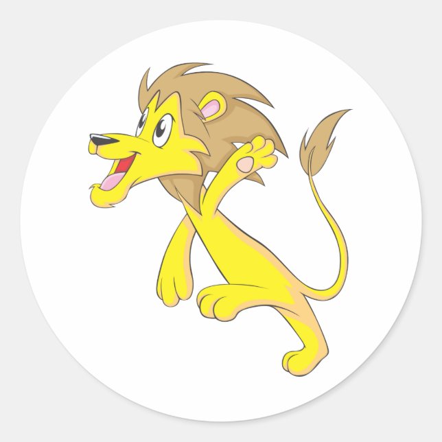 Happy Lion Cartoon Classic Round Sticker (Front)