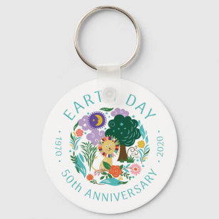 Happy Lion Nature Whimsical Earth Day 2020 50th Key Ring