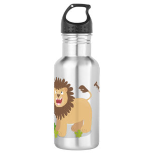 Happy lion roaring cartoon illustration 532 ml water bottle
